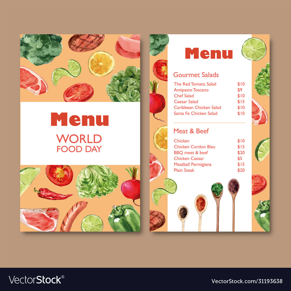 World food day menu design with broccoli bell Vector Image