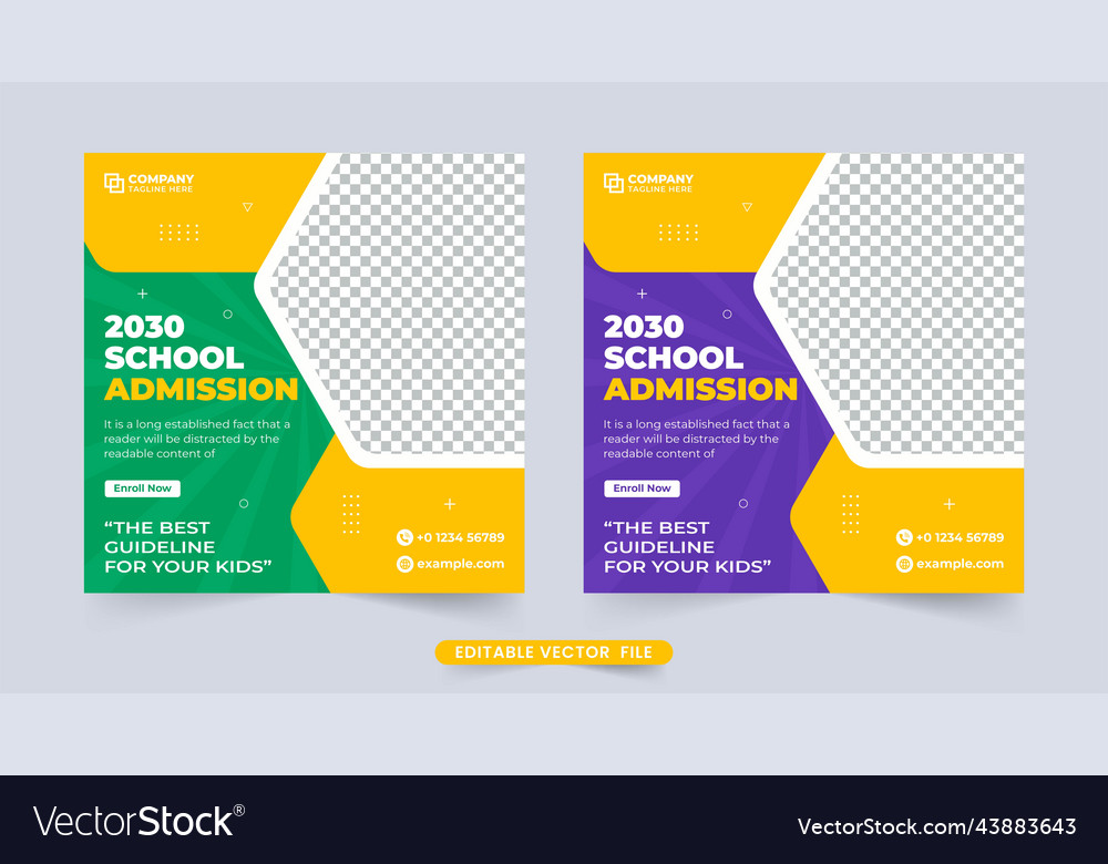 Creative School Admission Social Media Banner Vector Image