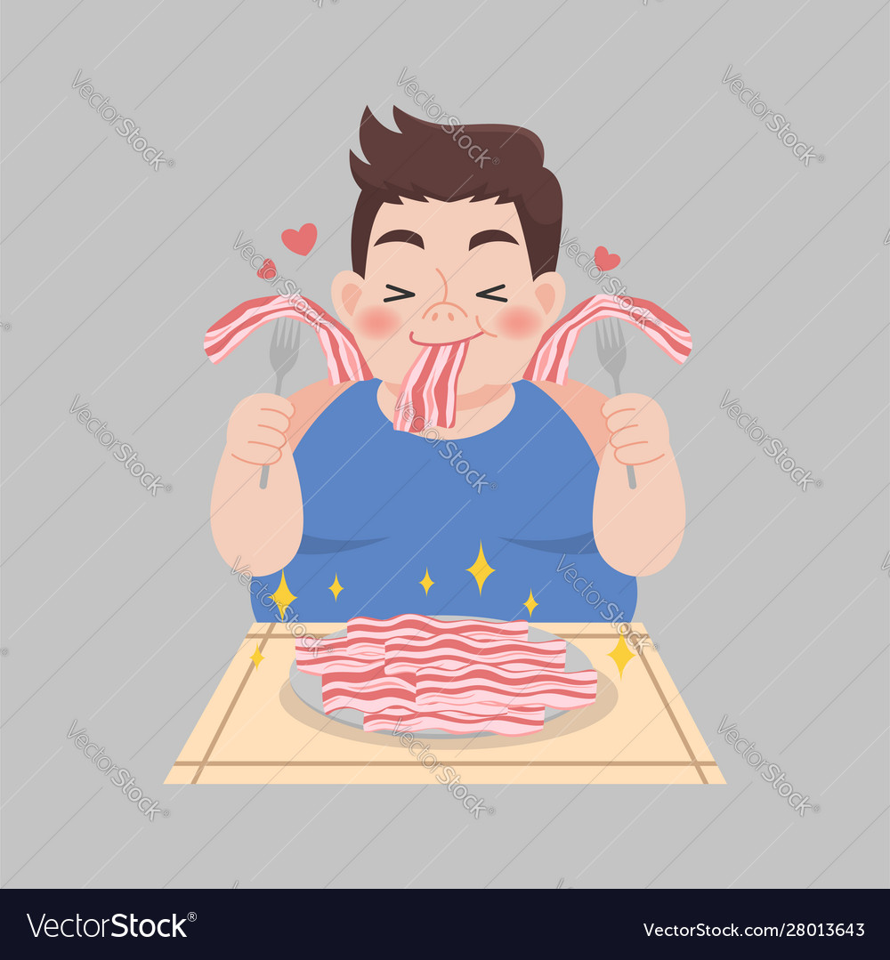 Fat man love bacon enjoy eating ketogenic diet Vector Image
