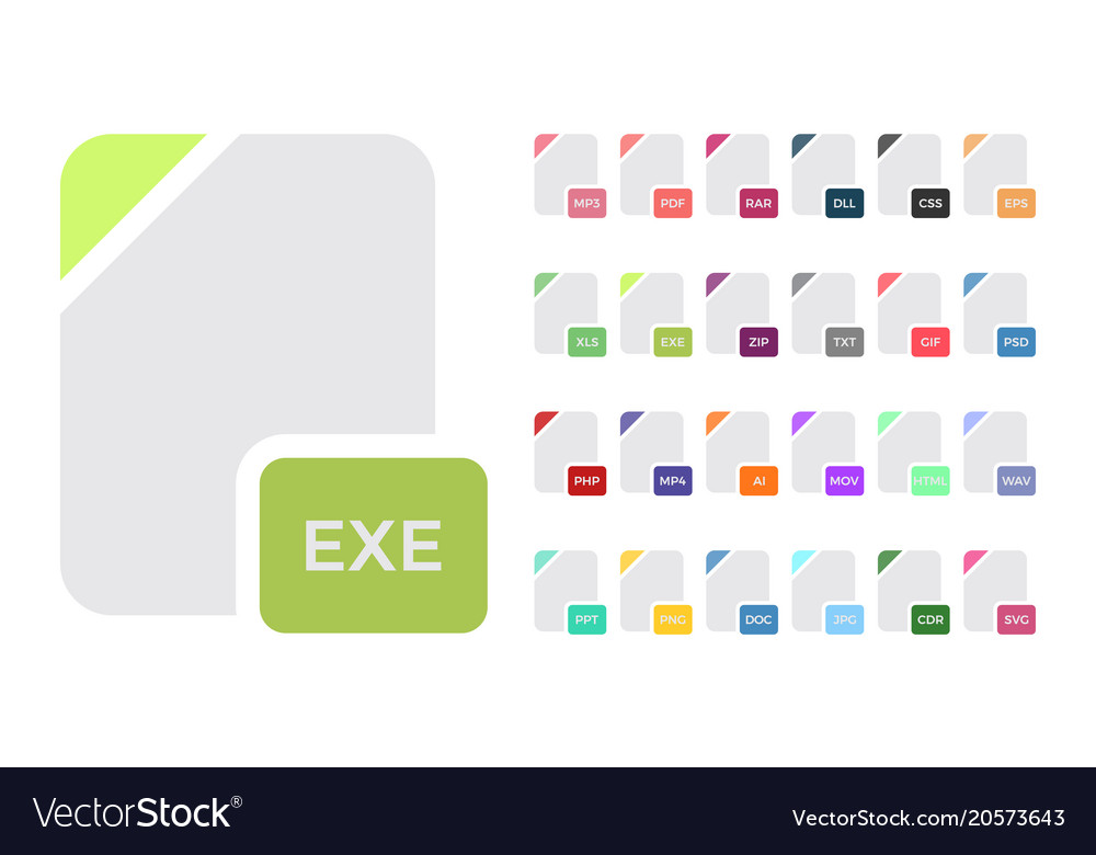 Flat colorful file format icons set