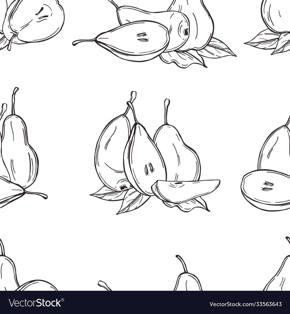 Hand drawn pears on white background seamless