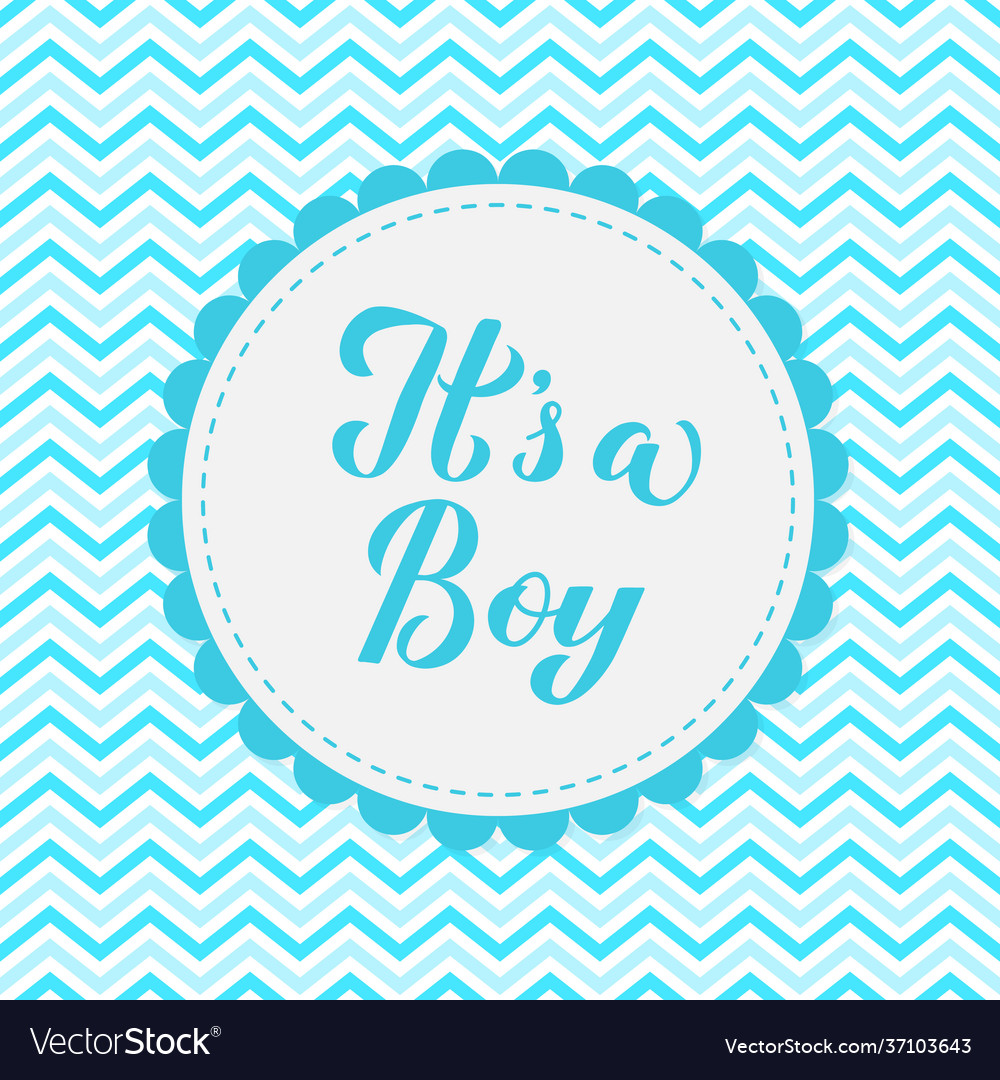 It s a boy calligraphy lettering on blue chevron Vector Image