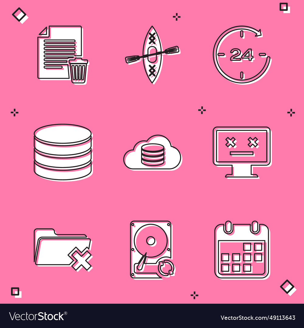 Set delete file document kayak and paddle clock Vector Image