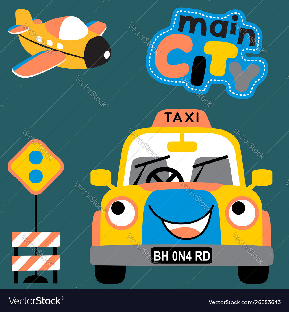Urban transportation plane and funny taxi cartoon Vector Image Urban transportation plane and funny taxi cartoon Vector Image
