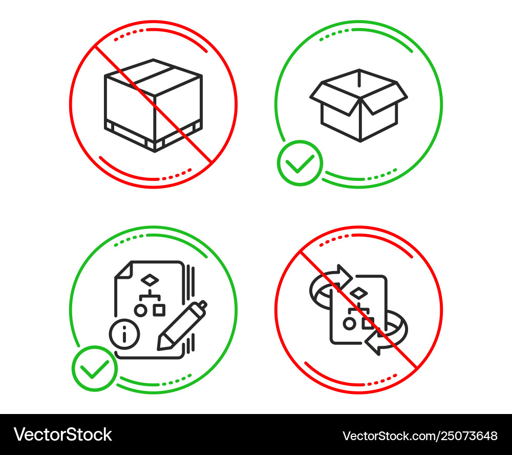 Algorithm delivery box and opened icons set Vector Image