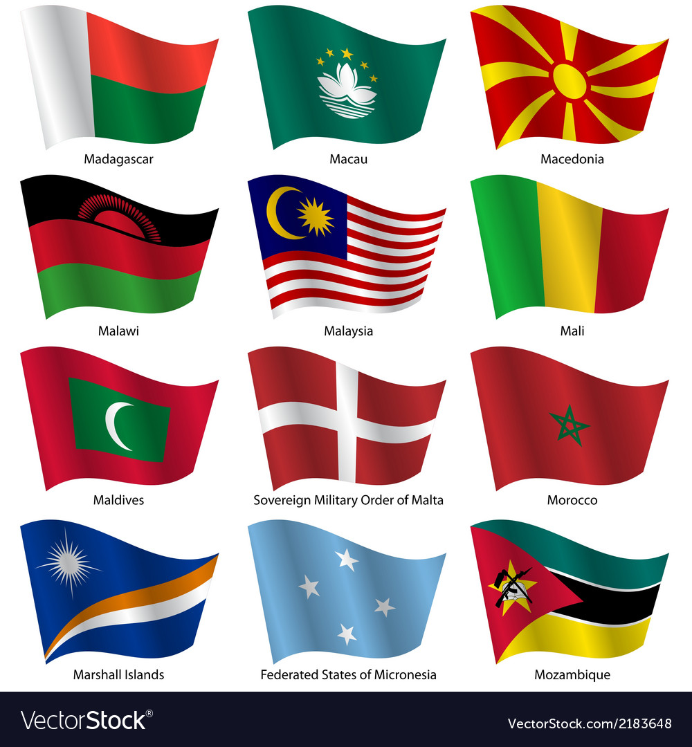 Set flags of world sovereign states Royalty Free Vector