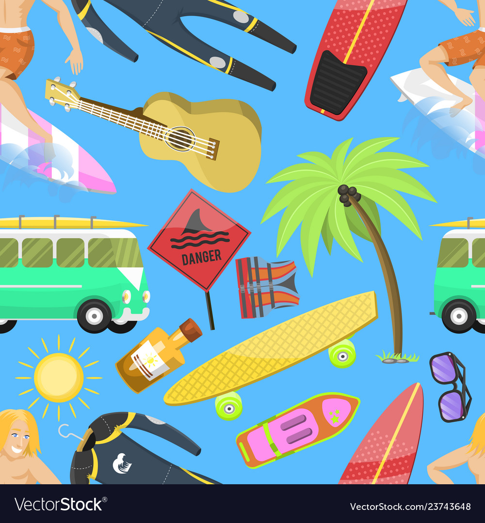 Summer icons seamless pattern vacation on seaside