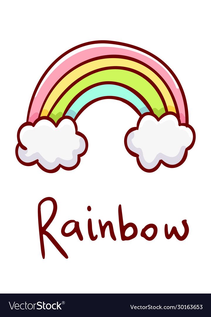 Cute kawaii hand drawn rainbow doodles lettering Vector Image