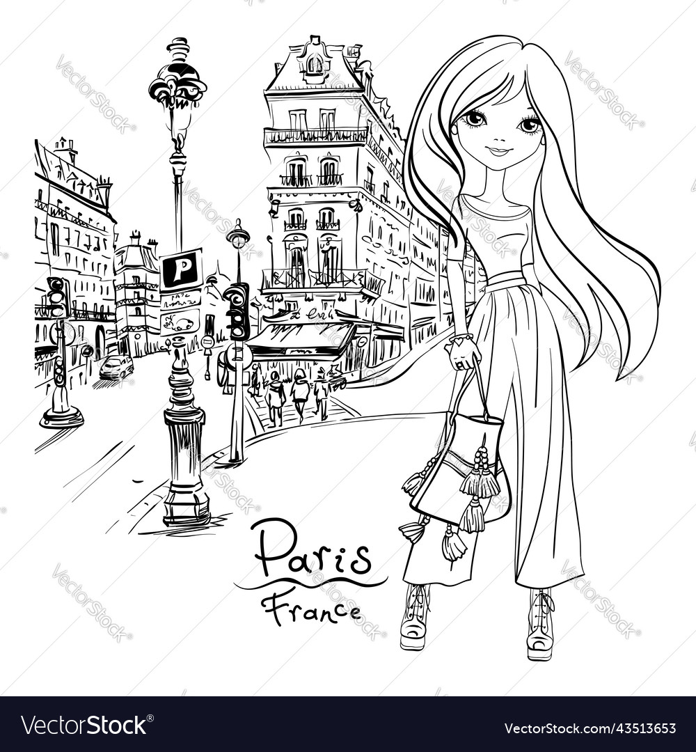 Fashion girl in paris Royalty Free Vector Image