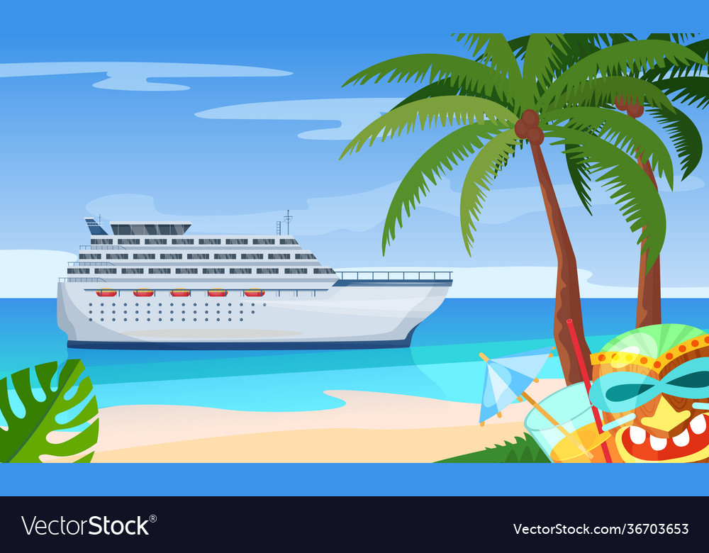 maritime-ships-at-sea-cruise-ship-near-tropical-vector-image