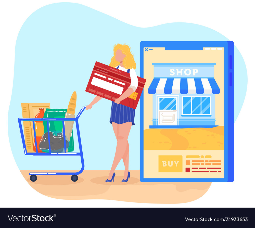 Online shopping flat cartoon Royalty Free Vector Image Online shopping flat cartoon Royalty Free Vector Image
