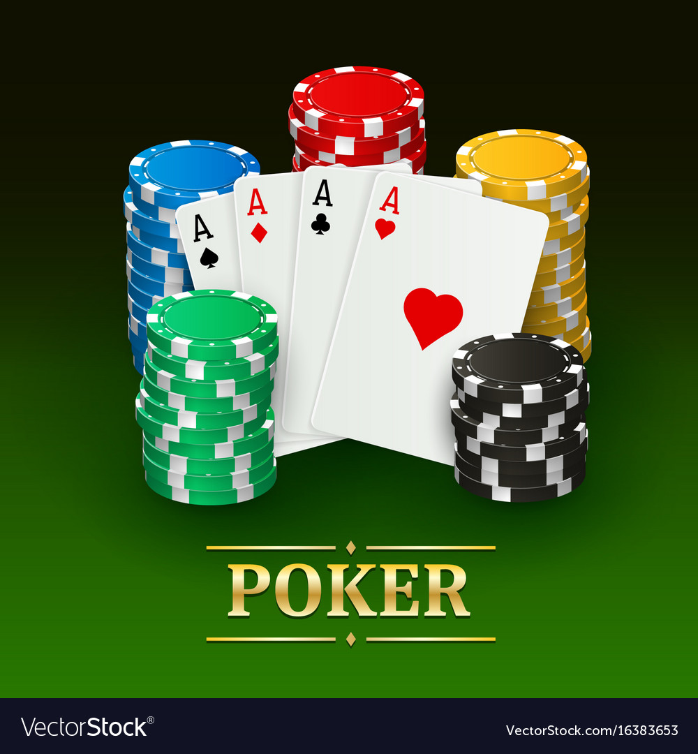 Poker banner with realistic cards plastic chips