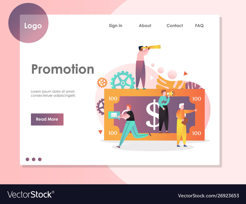 Promotion website landing page design Royalty Free Vector