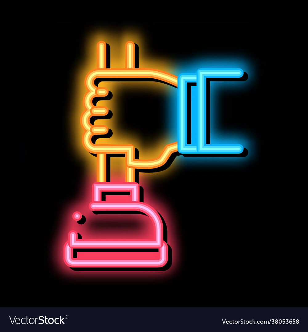 Hand hold plunger neon glow icon