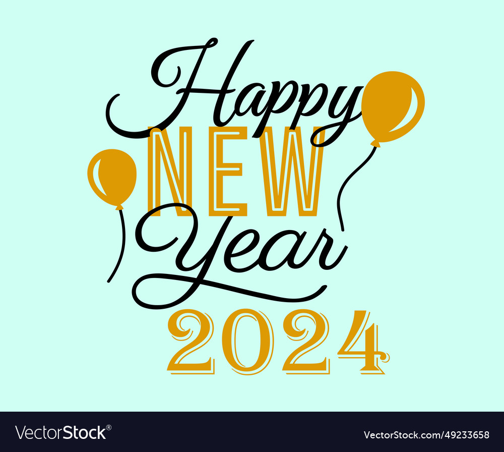 Happy new year 2024 holiday cyan black and yellow Vector Image