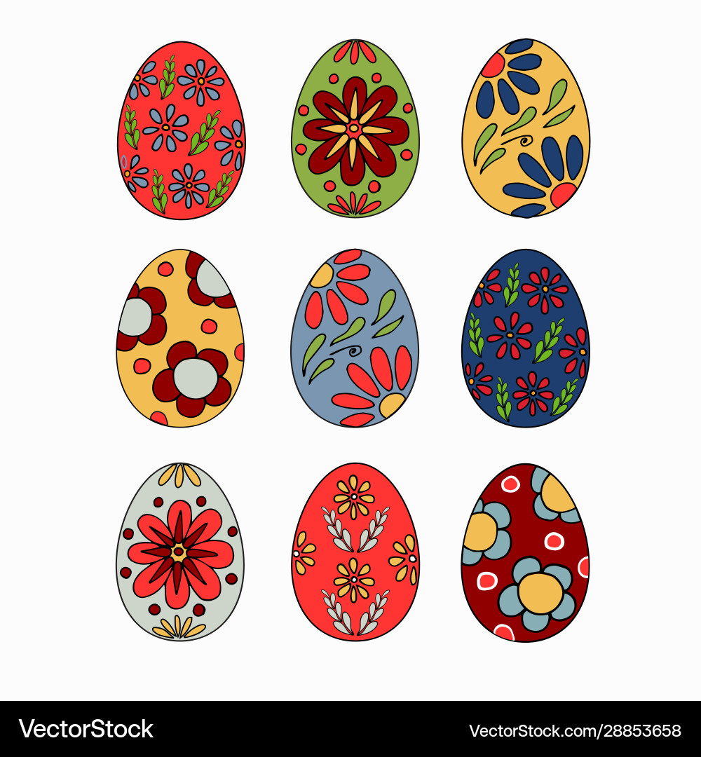 Set easter eggs on white background Royalty Free Vector