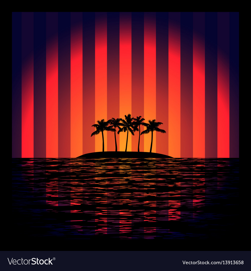 Tropical island with neon strips Royalty Free Vector Image