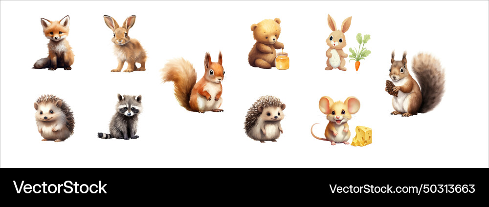 Adorable collection of nine different animals Vector Image