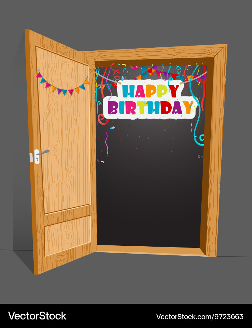 Birthday Surprise With Open Door Royalty Free Vector Image