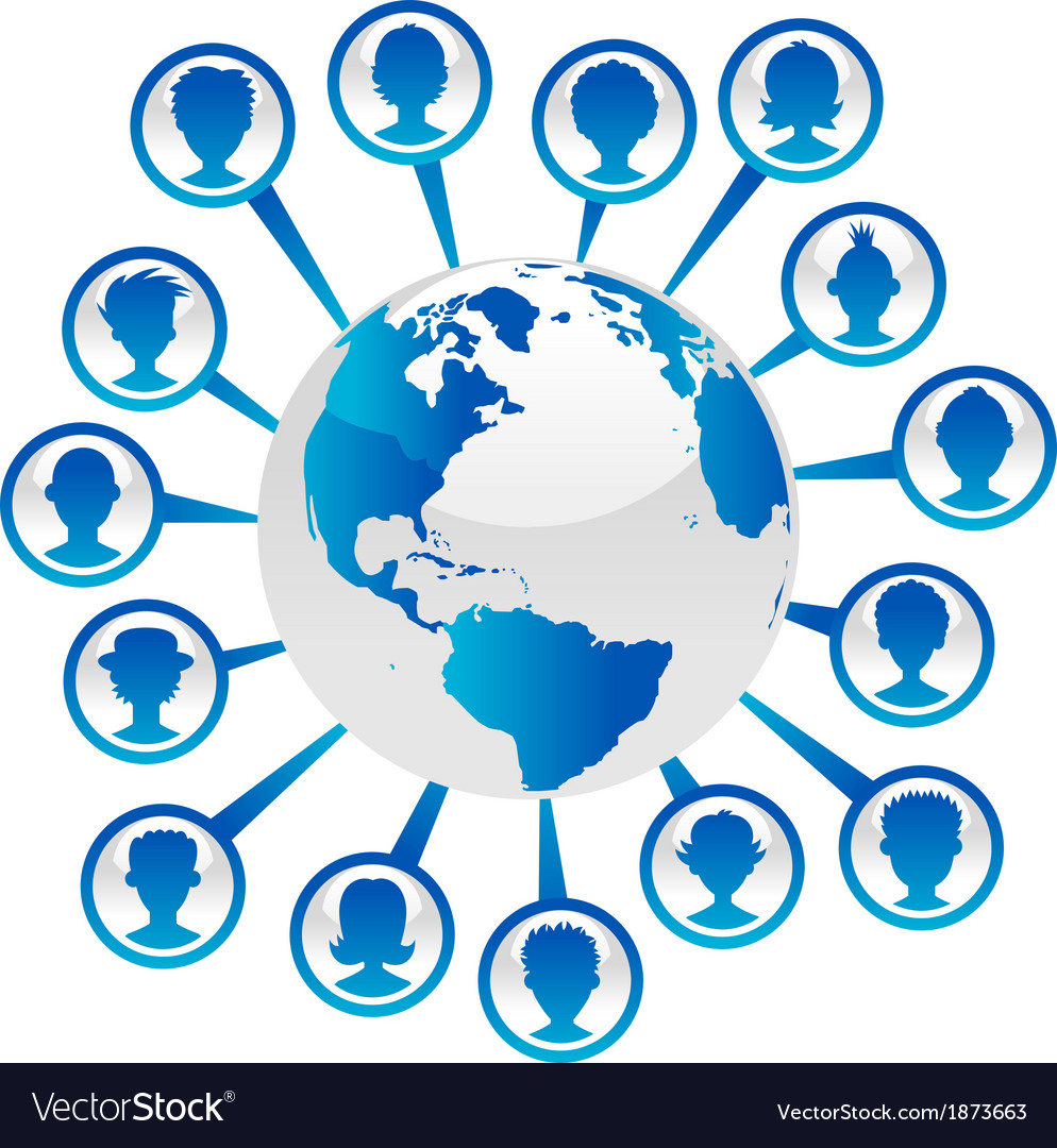 Blue earth with people icons Royalty Free Vector Image