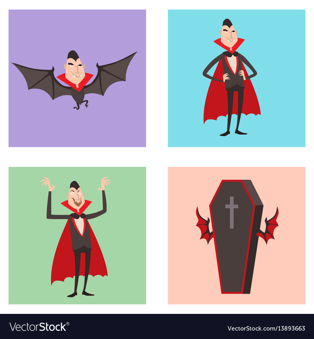 Cartoon dracula symbols vampire icons Royalty Free Vector