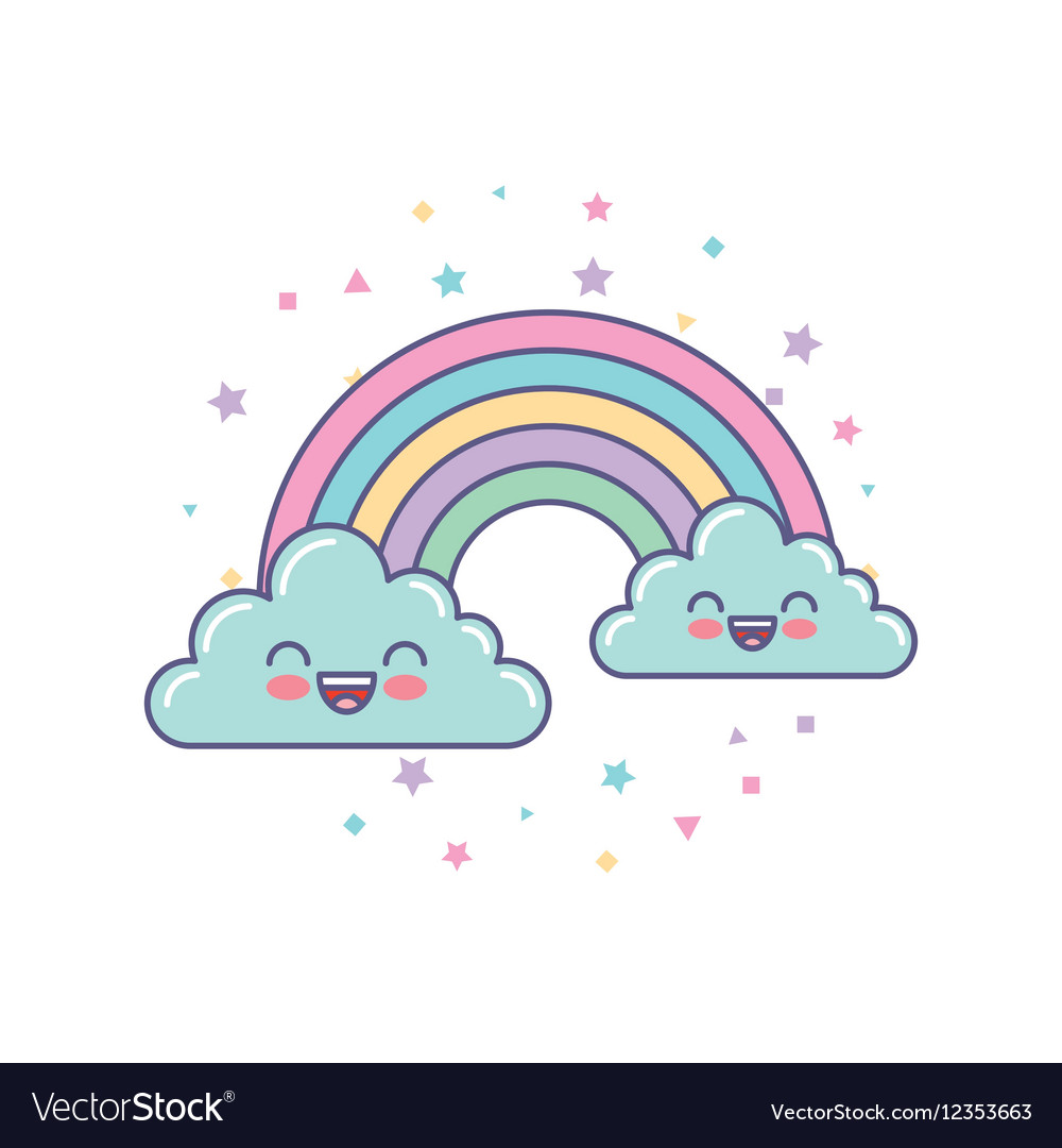 Cute clouds and rainbow drawing Royalty Free Vector Image