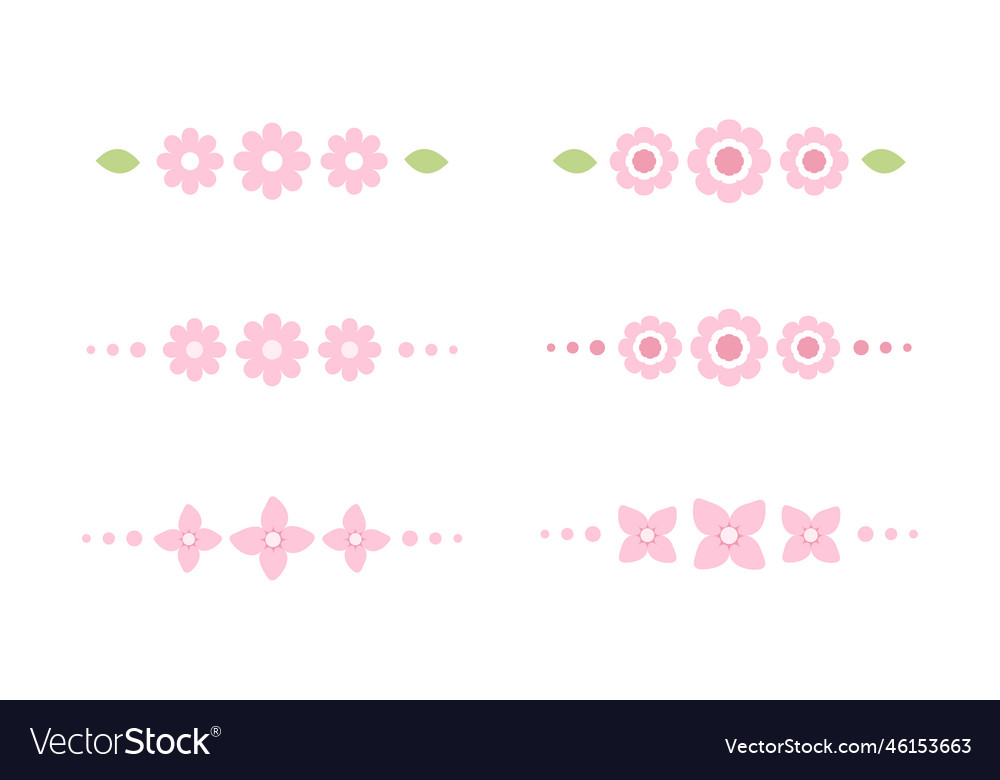 Cute pink floral divider border line collection Vector Image