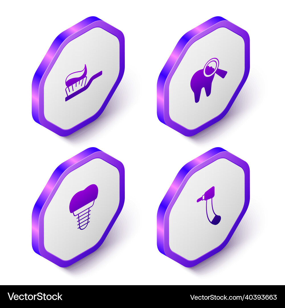 Set isometric toothbrush with toothpaste broken Vector Image