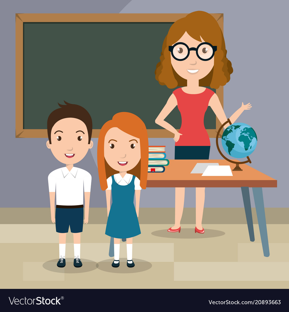 Woman teacher with students in the classroom Vector Image