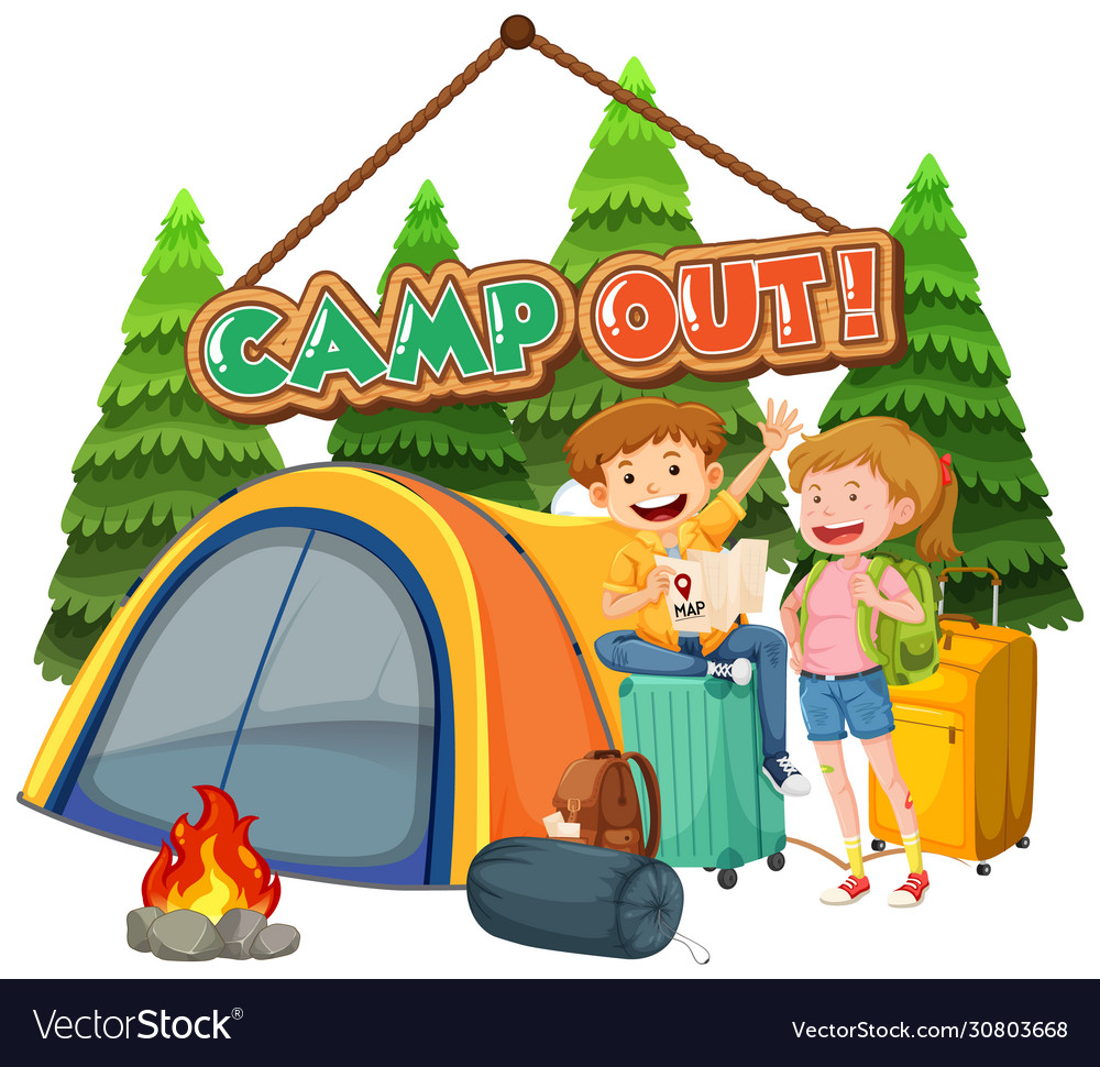 Font design for camp out with tent in park Vector Image