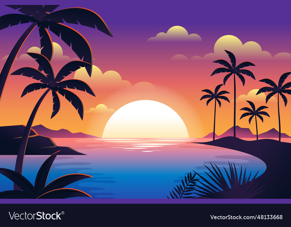 Gradient tropical sunset background Royalty Free Vector