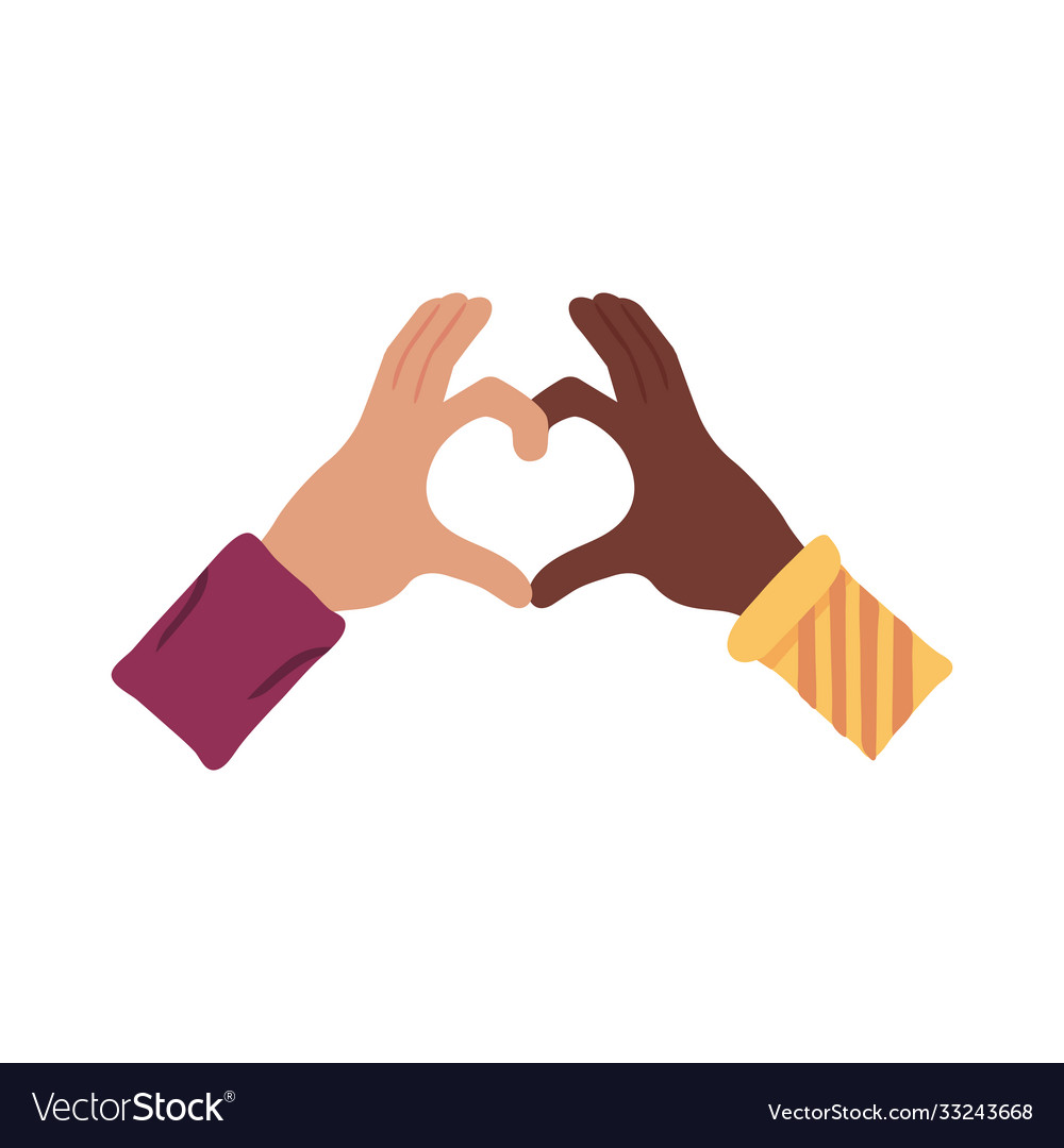 Interracial hands with heart flat style icon Vector Image