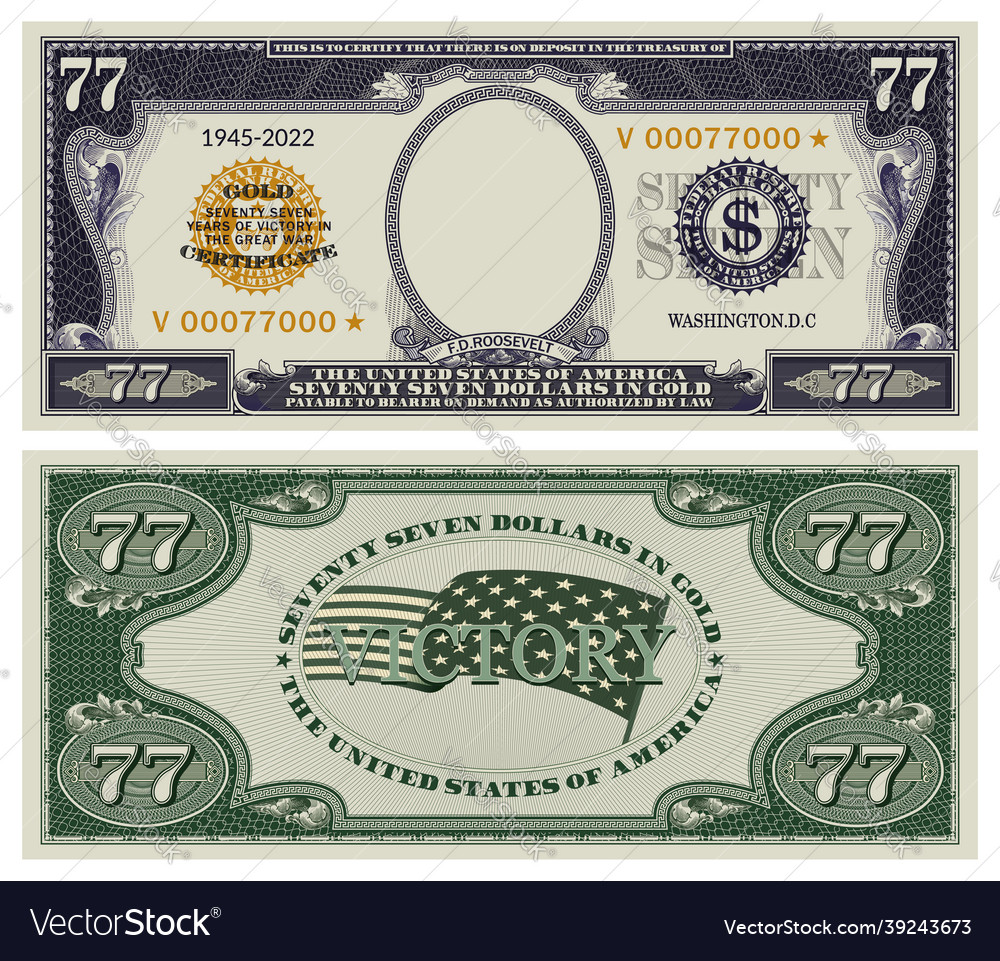 A fictional 77 us dollar banknote commemorating