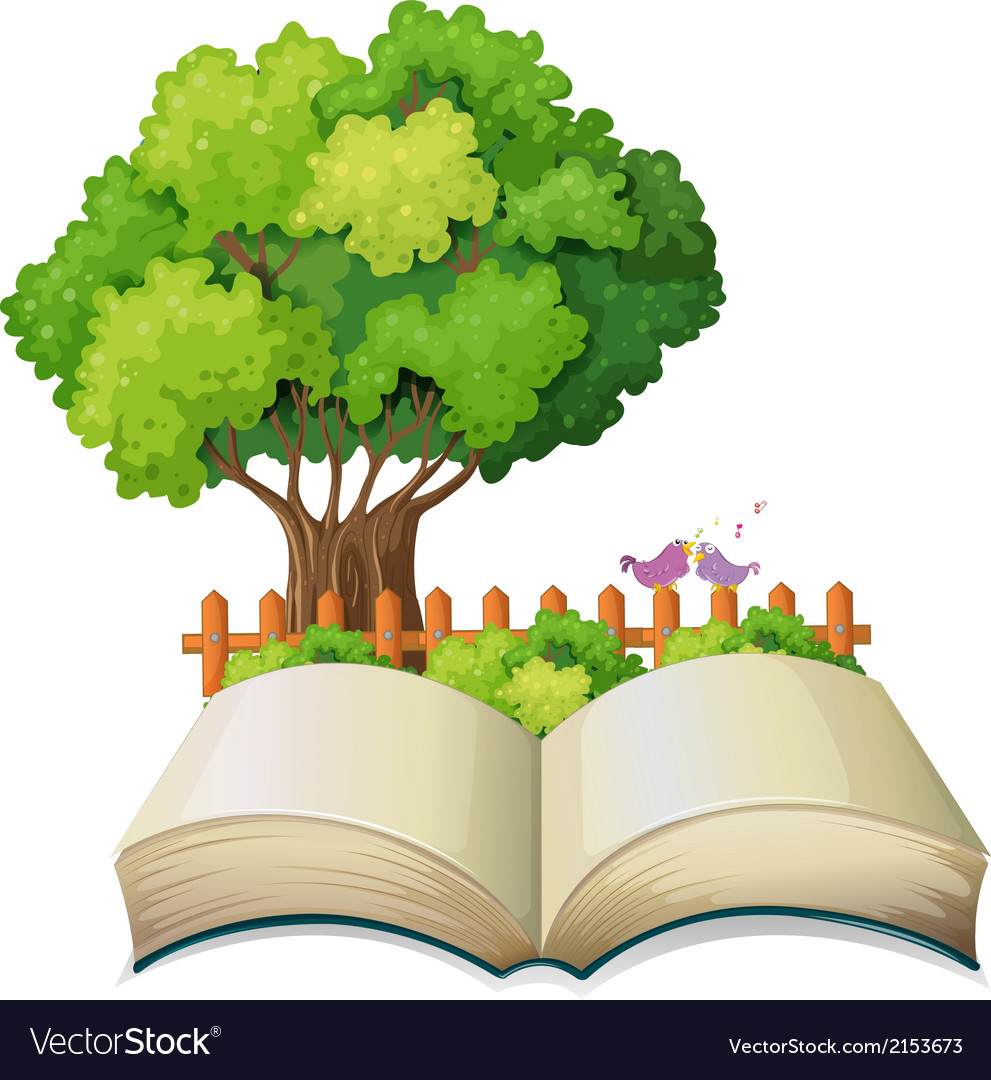 An Empty Open Book And A Tree With A Fence Vector Image