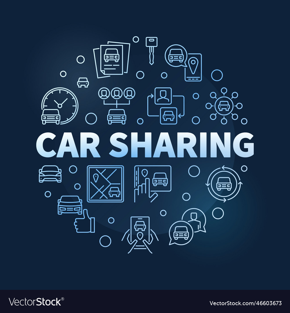 Car sharing blue round banner - carsharing