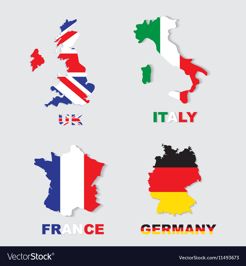 Germany Italy France Uk Colorful Maps And Flags Vector Image