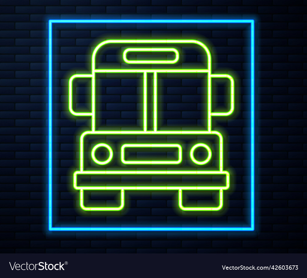 Glowing neon line school bus icon isolated