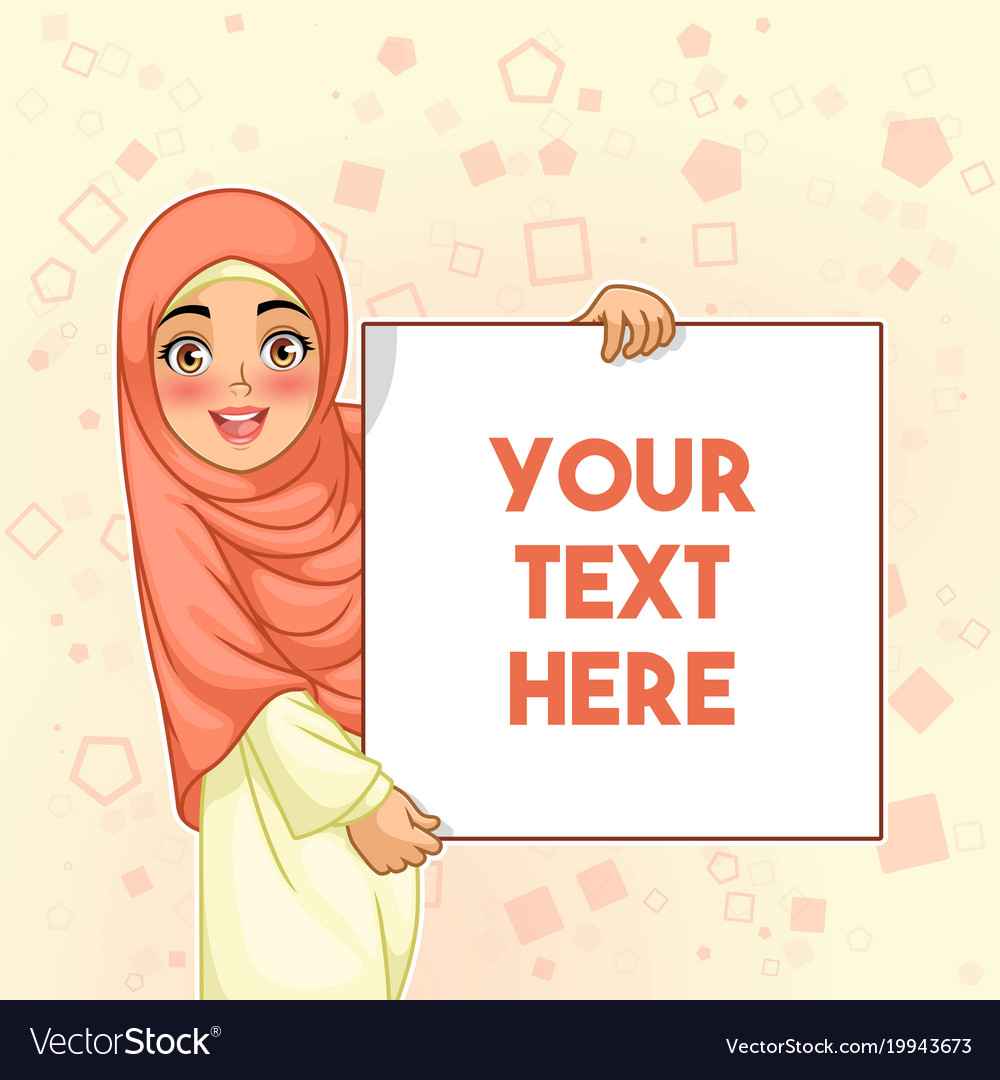 Muslim woman smiling holding blank board Vector Image