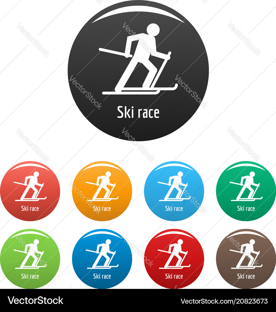 Ski race icons set color Royalty Free Vector Image