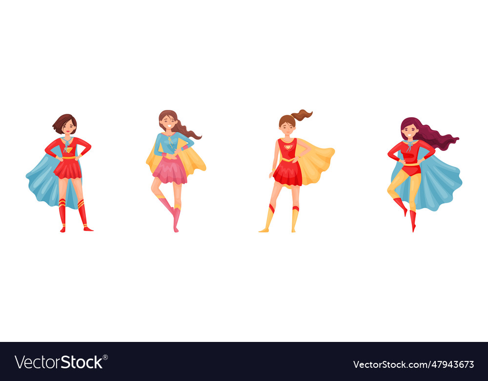 Superhero woman characters wearing cape or cloak Vector Image