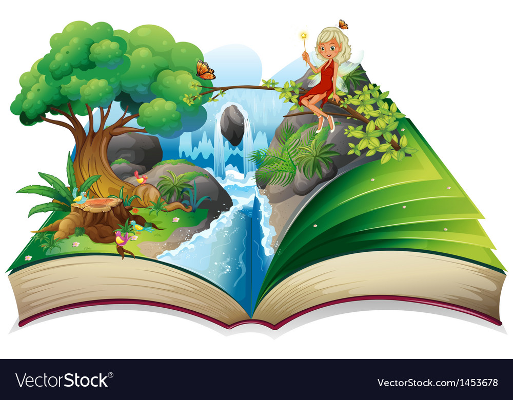 A storybook with an image of nature and fairy Vector Image