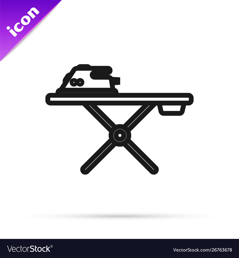 Black Line Electric Iron And Ironing Board Icon Vector Image