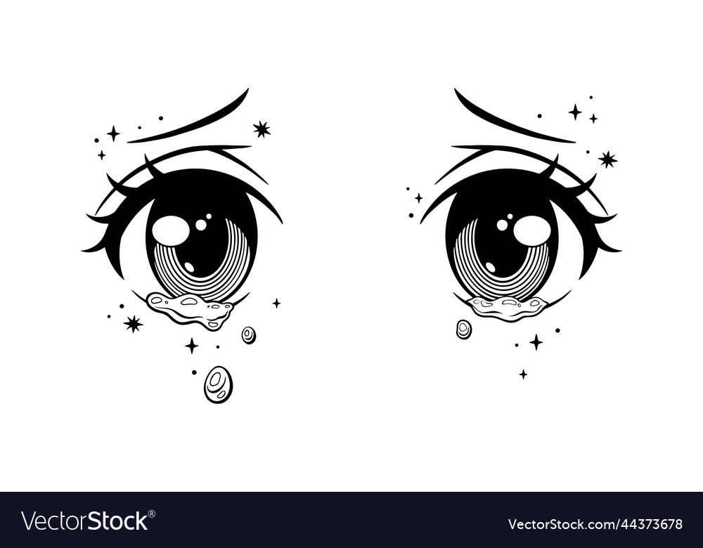 Crying Anime Girl Tears Her Eyes Stock Vector (Royalty Free