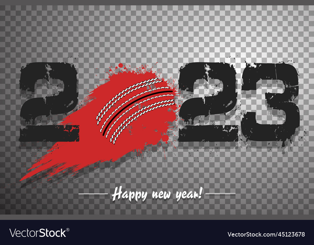 Happy new year 2023 and cricket ball Royalty Free Vector