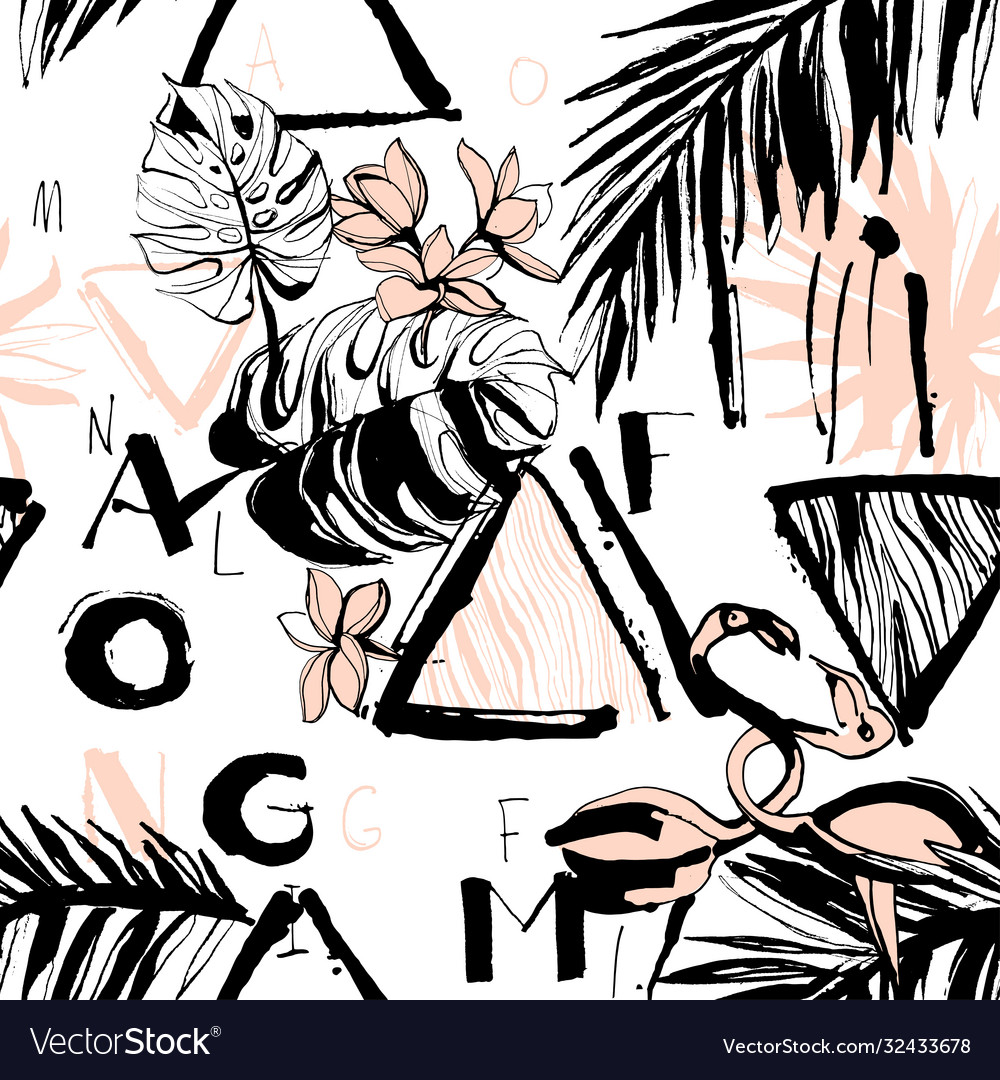 Seamless pattern tropical birds palms flowers vector image Seamless pattern tropical birds palms flowers