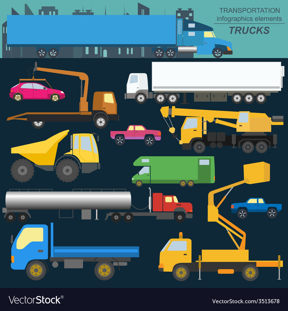 Set of elements cargo transportation trucks lorry