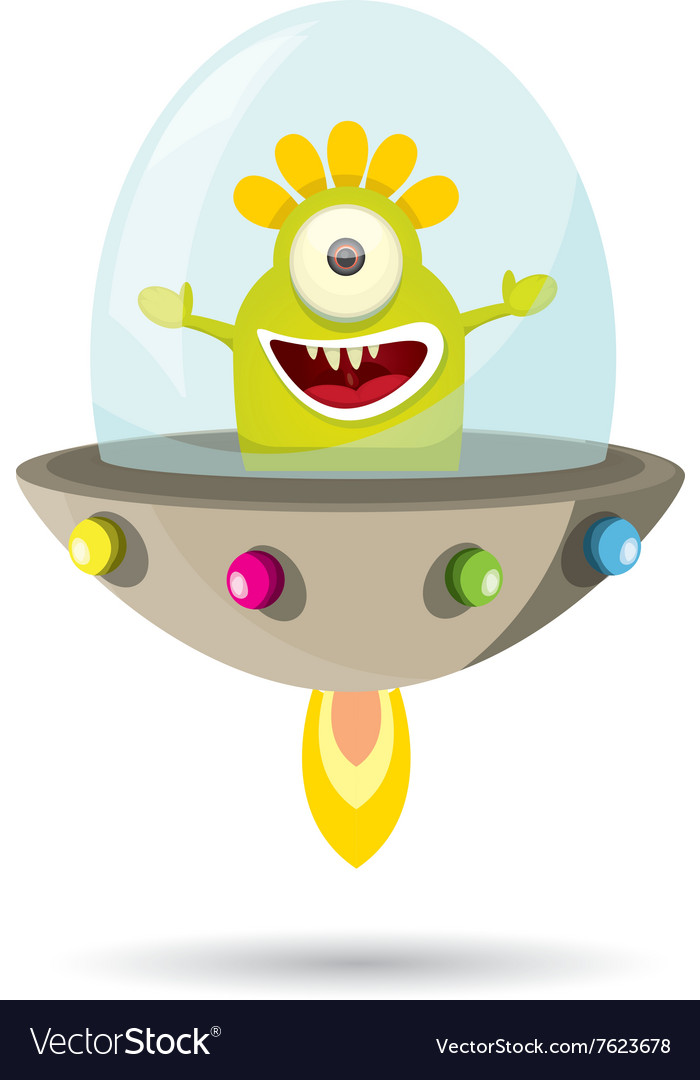 Ufo green alien flying saucer Royalty Free Vector Image