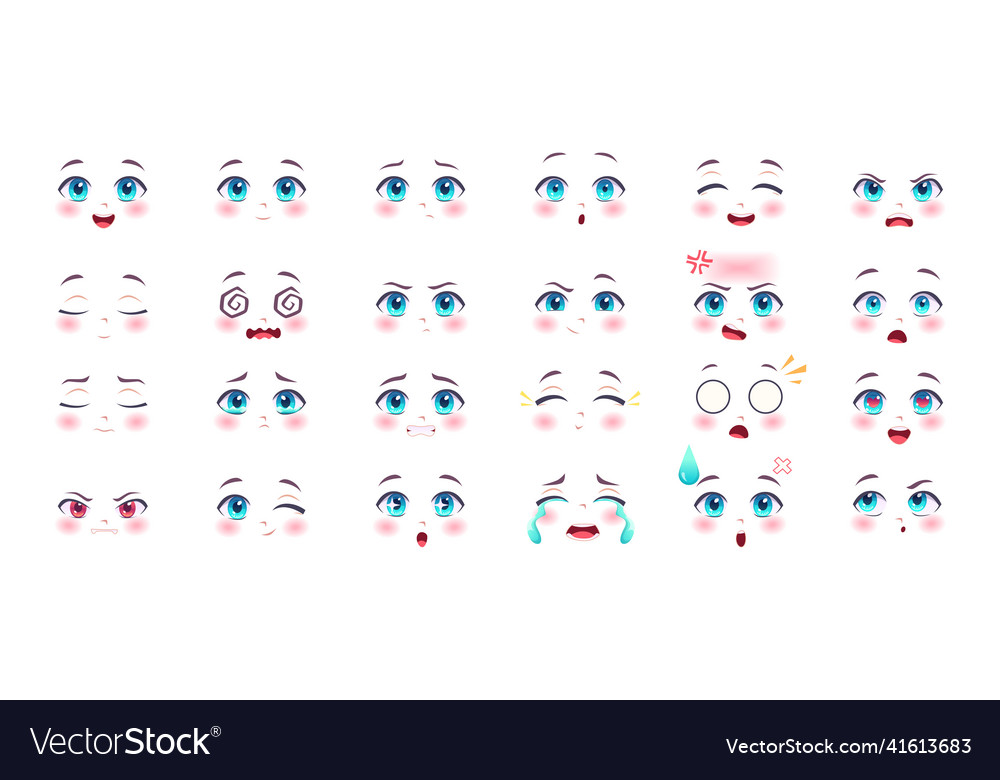 Premium Vector  Cute anime girls eyes. manga face expressions