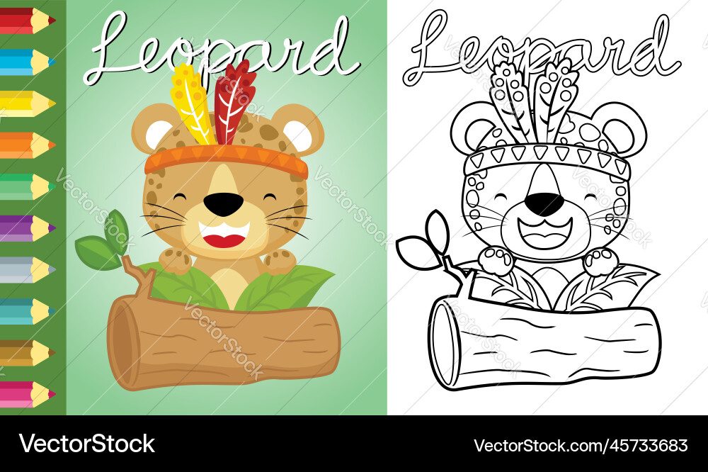 Happy leopard cartoon with feather headdress Vector Image