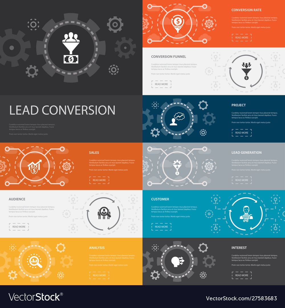 Lead Conversion Infografik 10 Zeilen-Symbole Banner